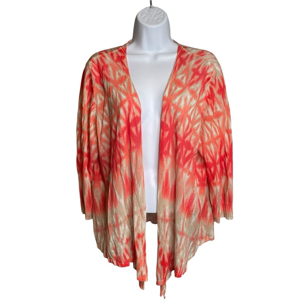 Chico's Orangey-Red and Cream Cardigan